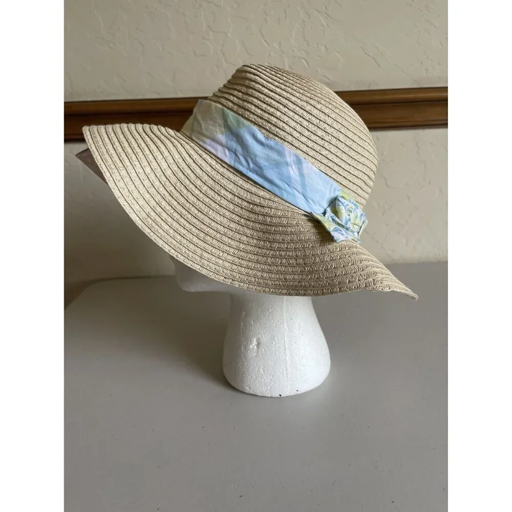 New! Tommy Bahama Kids Woven Floral Plaid Sun Hat One Size Kids